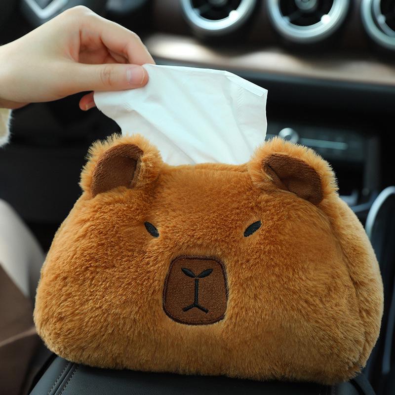 Capybara Plush Car Armrest Tissue Box - Cute, Creative, Multifunctional Pull-Out & Hanging Design