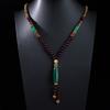 Stile Etnico Retrò Catena Lunga per Maglione Ciondolo in Pietra Bodhi con Diamante Collana con Perline di Legno Ciondolo in Cotone e Lino Tibetano Collana con Perline di Buddha