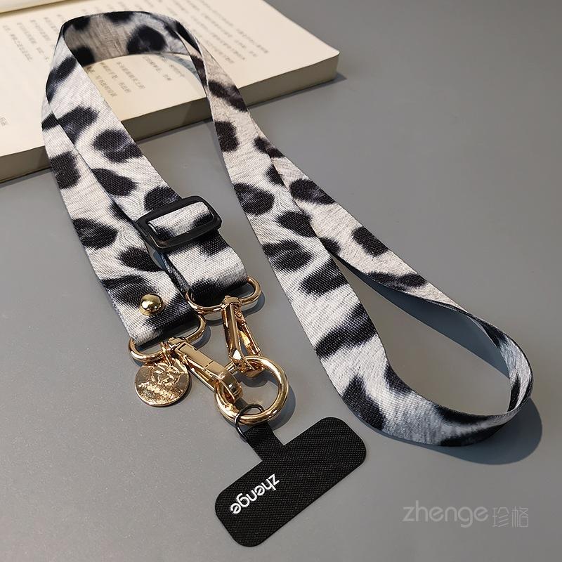 Fashion leopard print painted mobile phone lanyard crossbody can carry long ins women's outdoor mobile phone strap rope wide version cloth