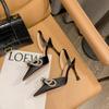 White High Heels Spring and Summer New Pointed Head Thin Heel Rhinestone Bow Bag Head Empty Sandals Women
