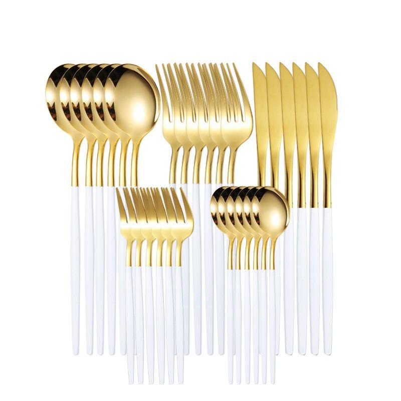 30pcs Upscale Gold Dinnerware Set Stainless Steel Tableware Set Knife Fork Coffee Spoon Flatware Set Dishwasher Safe Cutlery Set