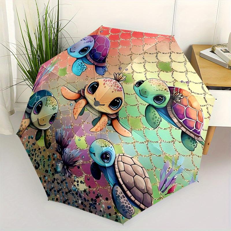 

Turtle Friends, Ocean Mosaic Theme 8 Bone Hand Automatic Folding Fashion umbrella, Compact and Portable Design, A Perfect Gift for Birthday,