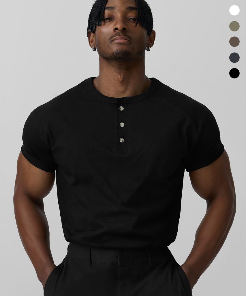 DRIX Shoulder Cutout Muscle Fit Henley Neck Half Sleeve_5 Colors