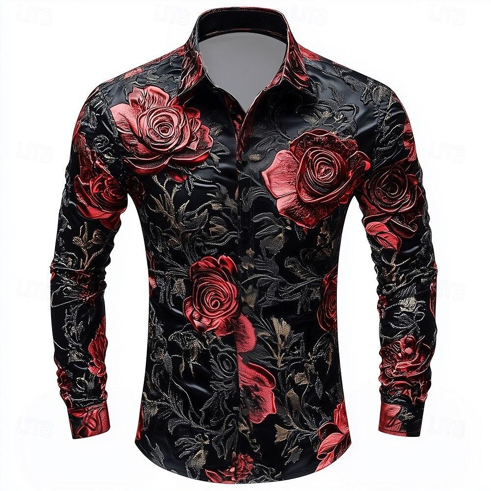 Camicia Hawaiana Camicia Stampata Rosso Rosa Moda Uomo Camicia a Manica Lunga Camicia Bianca Abbigliamento Uomo