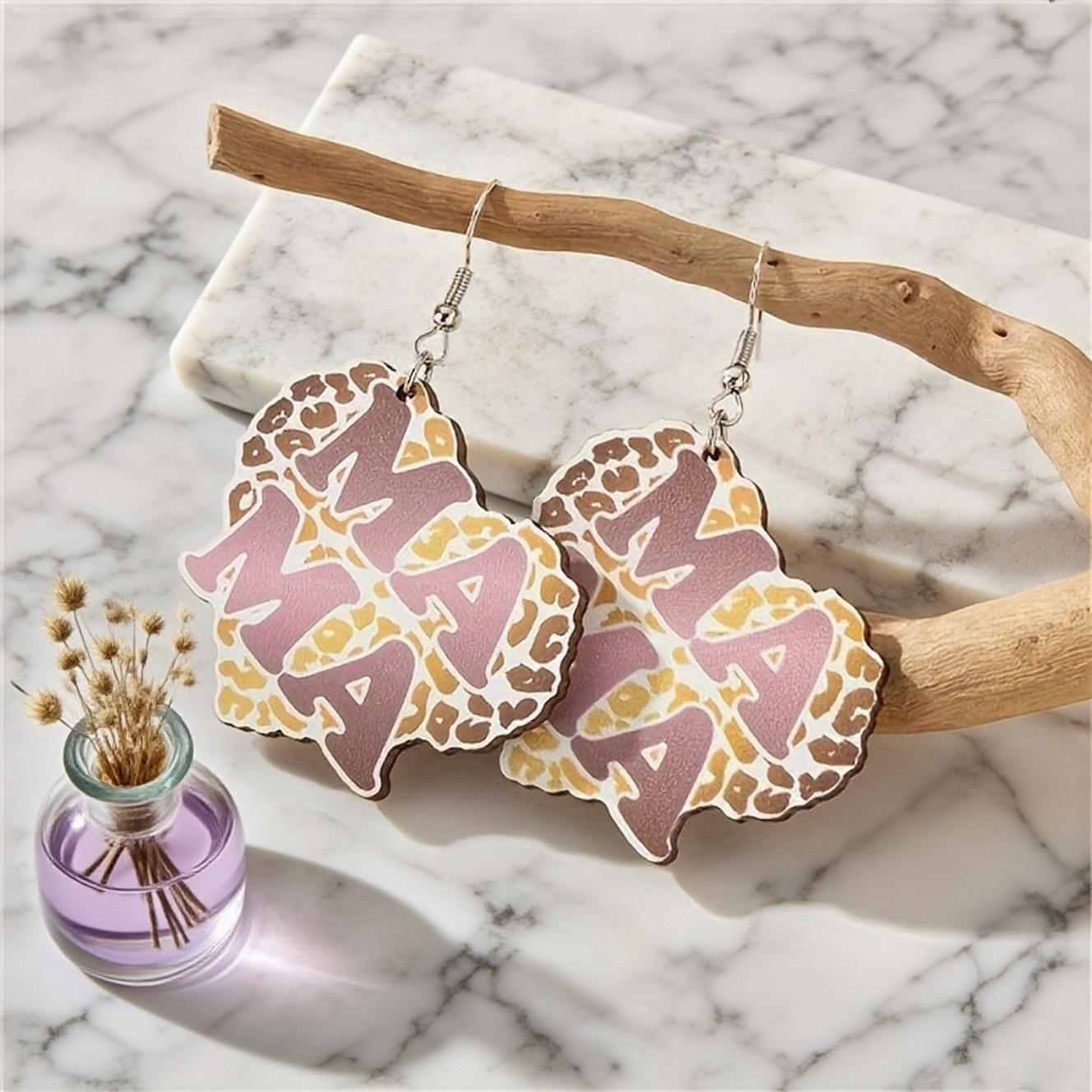 Стильные Сексуальные Розовые Деревянные Женские Серьги с Леопардовым Принтом Серьги-Крючки