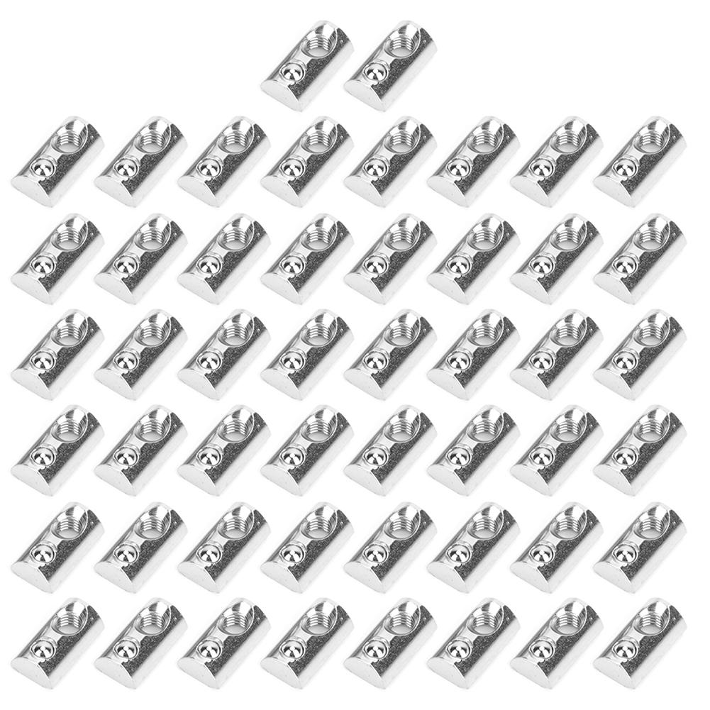 50Pcs Round Roll T Slot Spring Nut Nickel Plating Carbon Steel Connection Fittings(M8 )