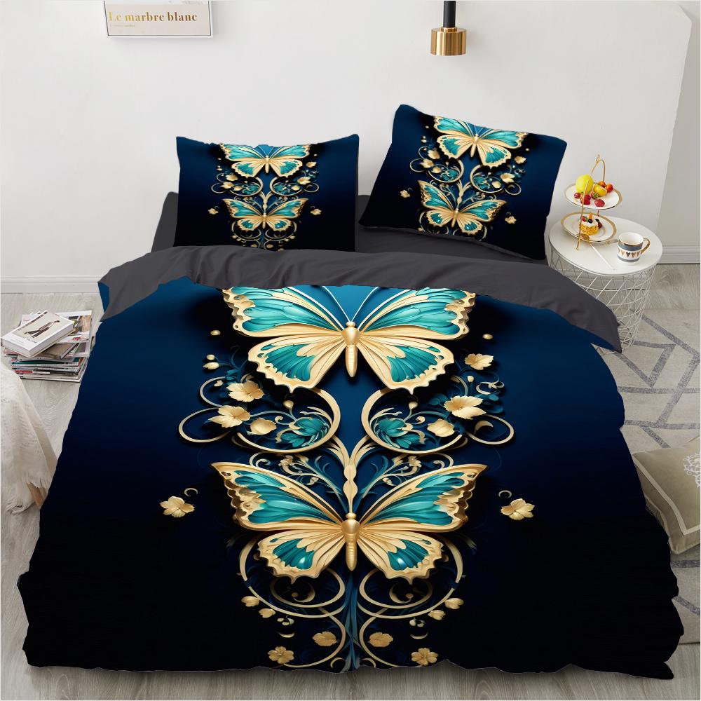 3D Digital Luxury Bedding Set Printed Purple Bohemian Butterfly Duvet Cover Queen King Size Floral Set 3 Pcs With 2 Pillowcases