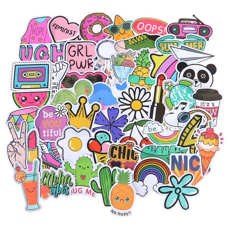 50Pcs Cute Cartoon Stickers Laptop Luggage Guitar Bicycle Skateboard Decals