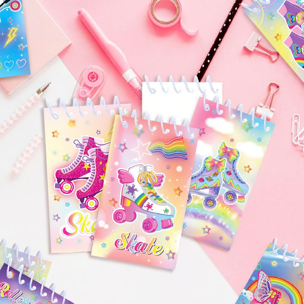 8 peças Patins de Rodas Caderno Espiral Mini Diário de Bolso Bloco de Notas Destacável Portátil Material Escolar de Escritório para Estudantes