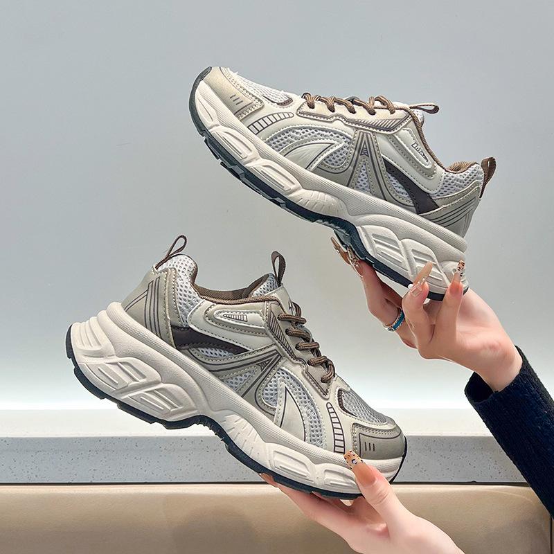2024 Winter Women's Shoes Warm and Velvet Leather Dad Shoes Heightened Platform and Cotton Sports and Leisure Shoes Mesh Single Shoes