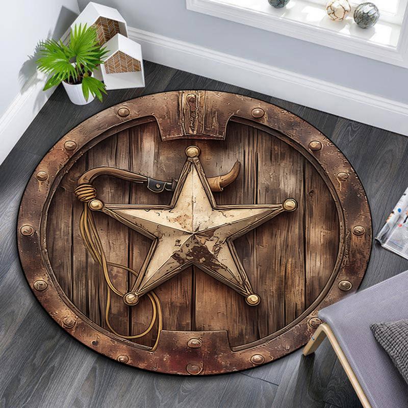 Star Emblem Round Area Rug,Carpet Rug for Living Room Bedroom Sofa Playroom Decor,Non-slip Floor Mat