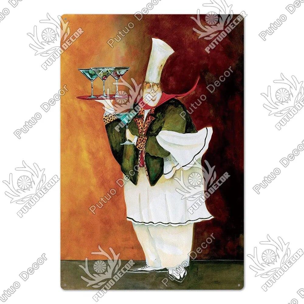 Putuo Decor Chef Metal Painting Retro Tin Sign Cook Kitchen Vintage Wall Decor Restaurant Diner Bistro