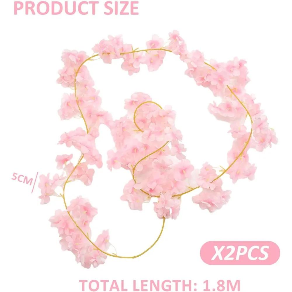 2 Cherry Blossom Vines (180cm Each), Artificial Flower Cherry Blossom Garland, Suitable for Wedding Parties (Light Pink)