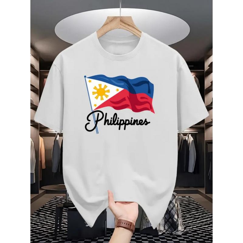 Large-Sized T-Shirt Featuring a Printed Design of The Philippine Flag, Suitable for Both Men And Women, Perfect for Casual Summer Wear with Short