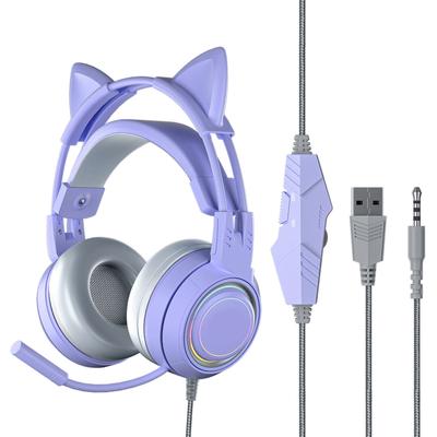 Kattöronhörlurar med brusreducerande mikrofon för flickor Heltäckande öronkåpor Trådbundna Over Ear Gaming