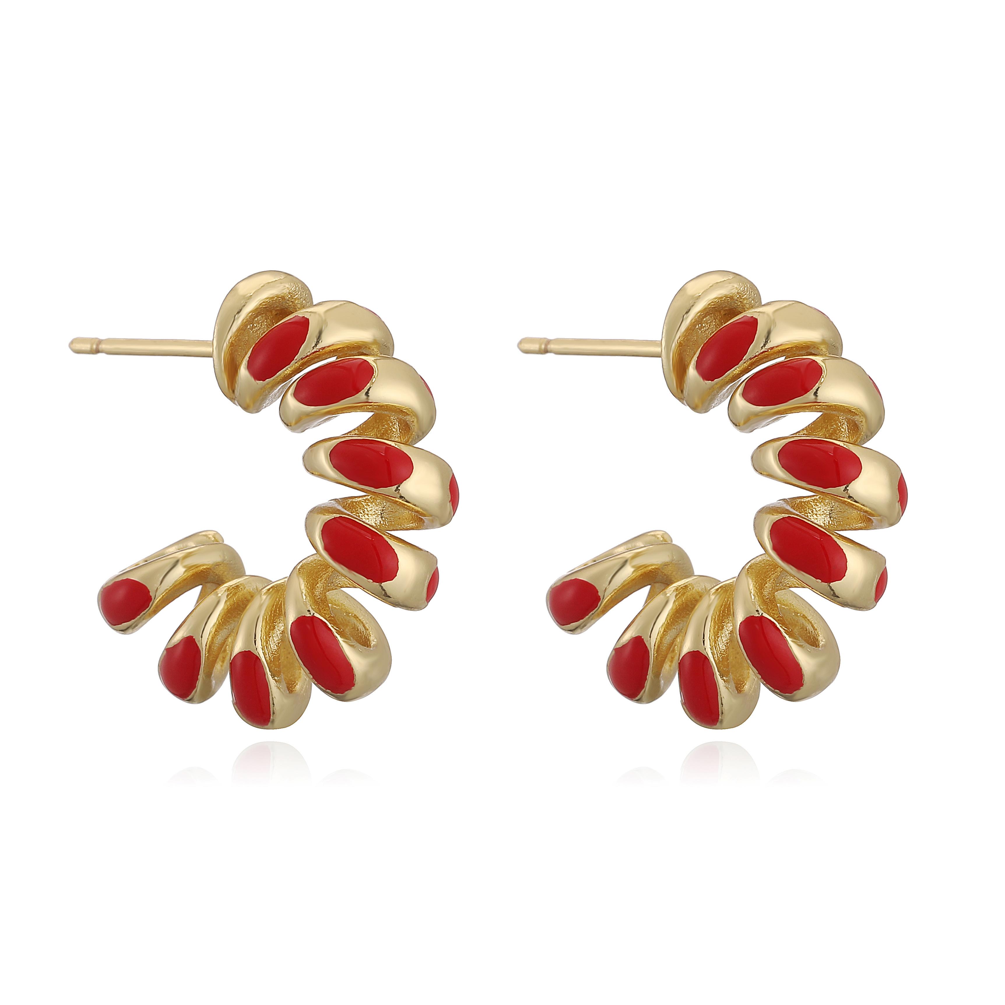 

HECHENG,Vintage Spring Shape Earrings For Women Enamel Gold Color Brass Earrings Fashion Party Zircon Gift Wholesale красный