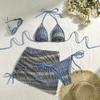 Boemia Stampato con Gonna Bikini Halter con Lacci Costume da Bagno Femminile Costumi da Bagno da Donna Set Bikini Tre Pezzi Costume da Bagno