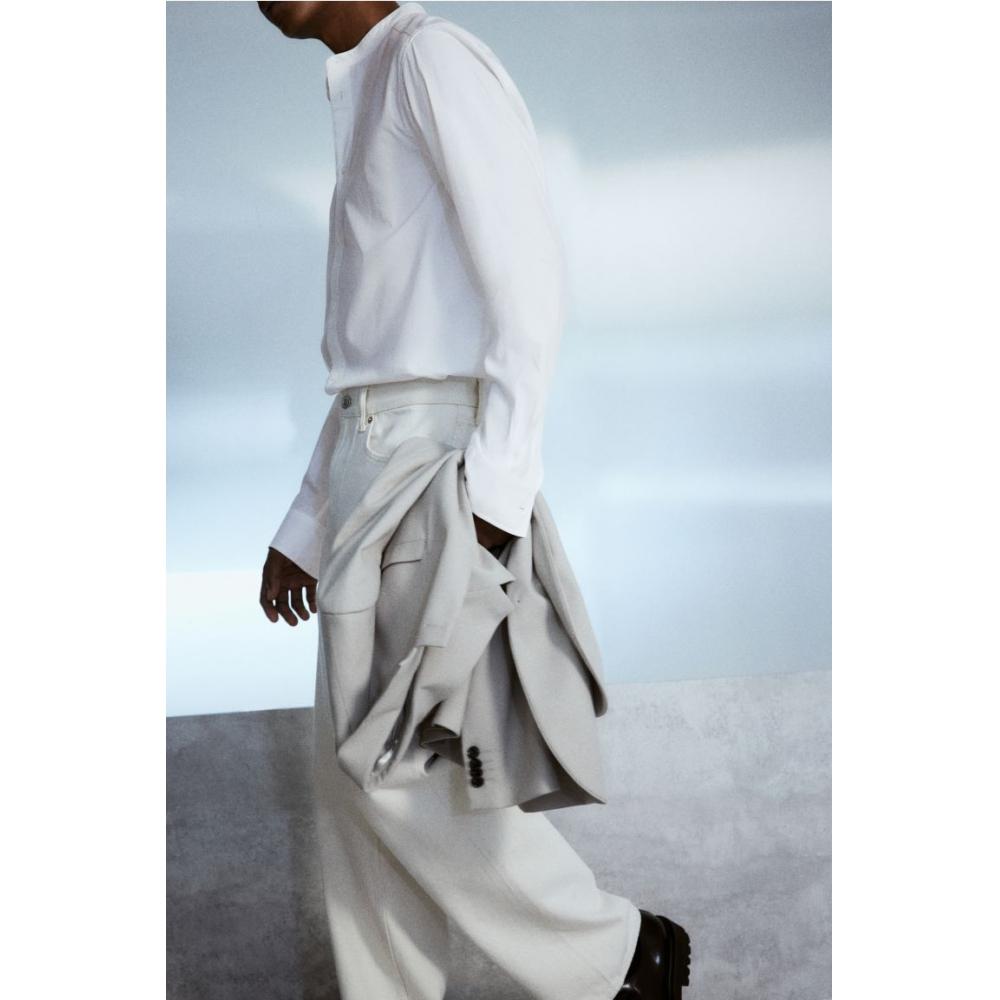 H M Regular Fit Stand Collar sHirt wHite