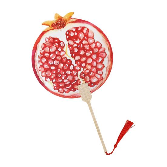 Fruit Print Fan with Wooden Long Handle Portable Lightweight Outdoor Travel Camping