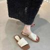 Sheepskin one-word slippers women's summer wear Korean version of French evening breeze with skirt temperament soft leather flat-bottomed cool slipper
