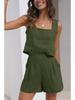 European and American Women's 2-Piece Linen Casual Set: Sleeveless Top and Shorts.