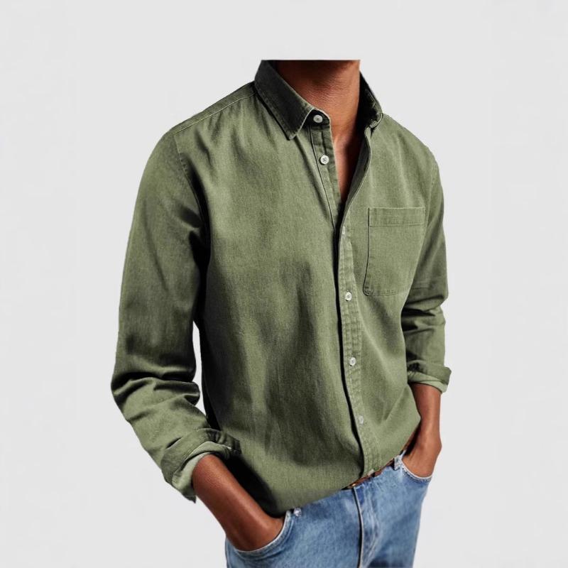 European American Denim Fabric Shirt Long Sleeve Casual Lapel Men's