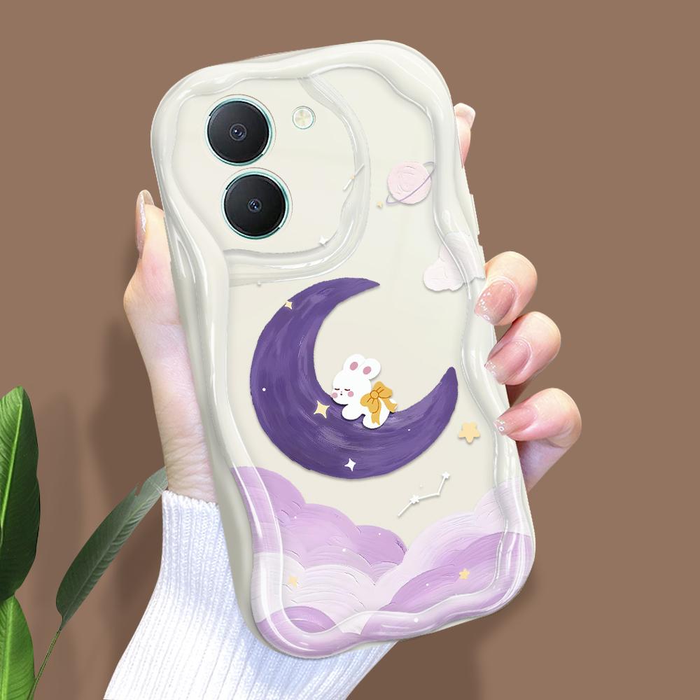 

Милый мультяшный узор, кремовая текстура, мягкий силиконовый чехол с волнистыми краями, чехол для телефона для Vivo Vivo Y37 5G белый