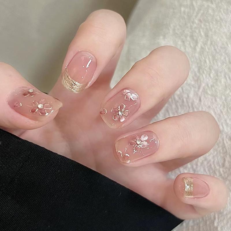 Hand-Painted Cherry Blossom Cat Eye Nails: Cute, Gentle, Girly Spring/Summer Handmade Nail Art