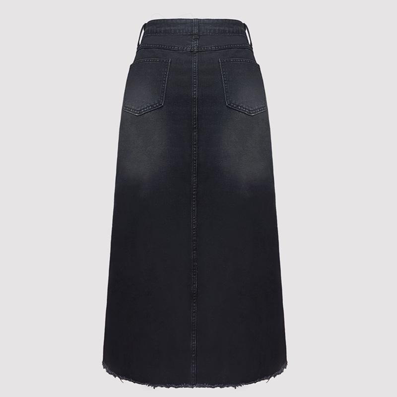 2025 High-Waisted Minimalist Denim A-Line Midi Skirt