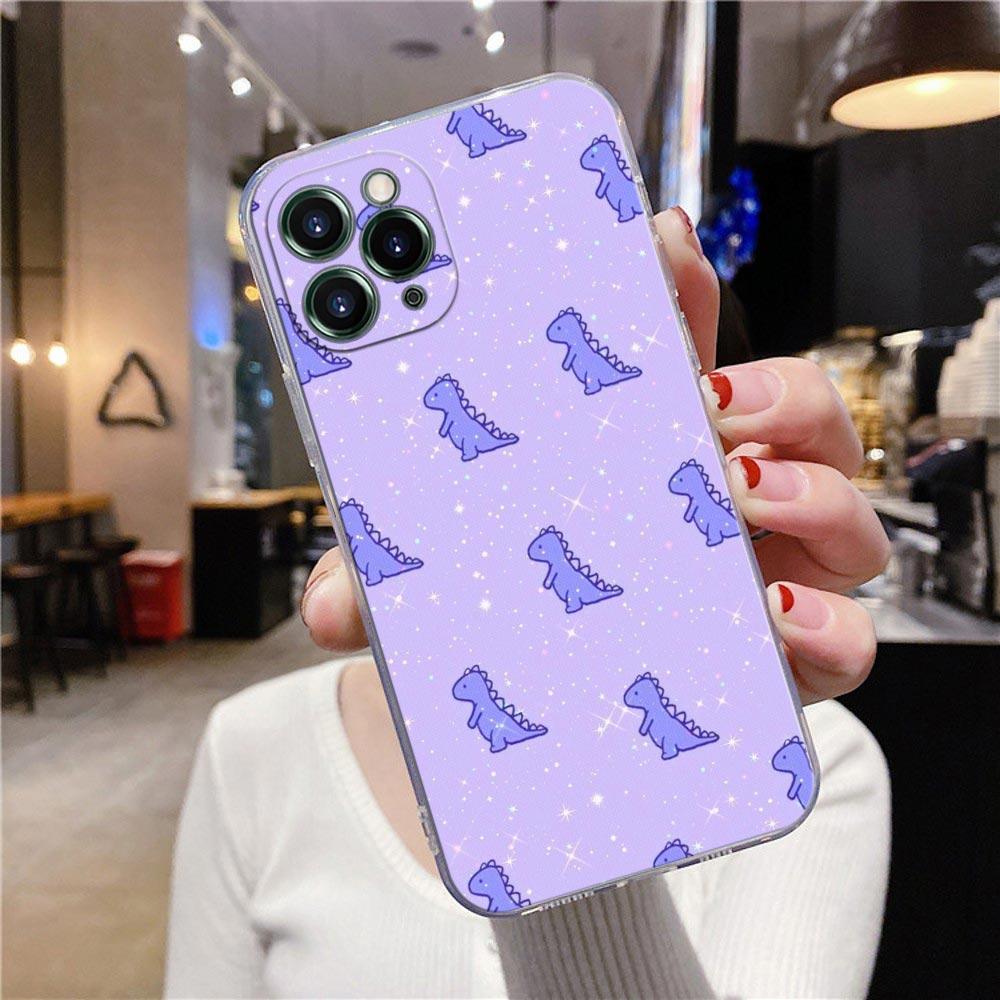Transparent Phone Case For Apple iPhone 12 11 13 Pro Max Mini XS X XR 7 8 Plus SE 2020 Cases Cover Cute Cartoon Dinosaur Animal
