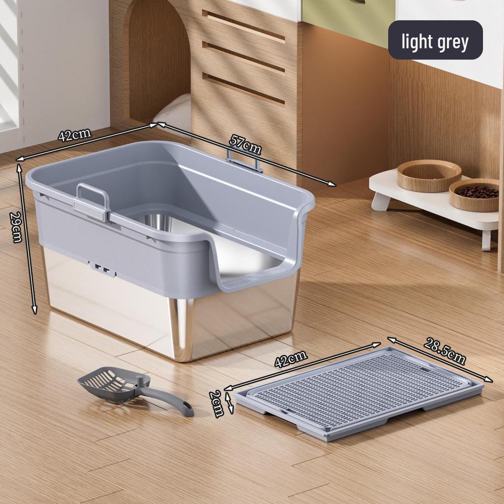 Odor-Proof Stainless Steel Enclosed Cat Litter Box with Anti-Splash Top Entry