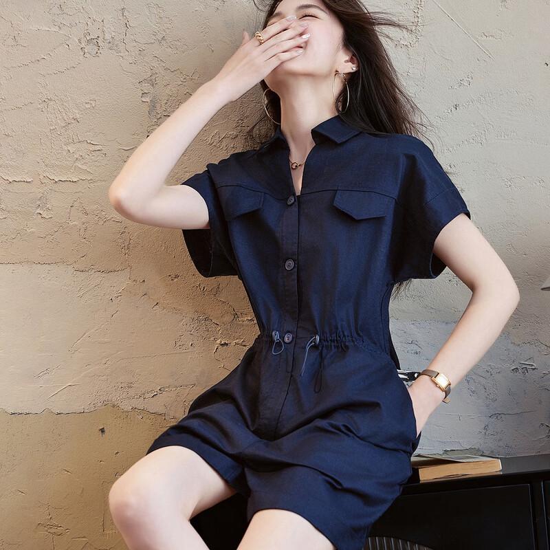 Demana Linen Blend French Style Short Jumpsuit
