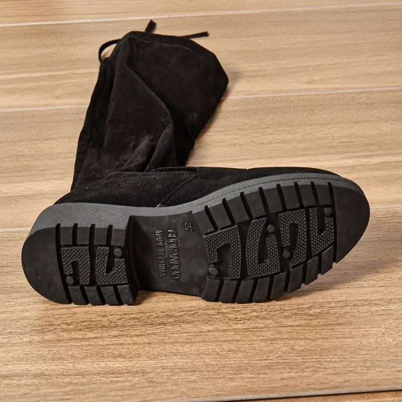 Suede Boots Autumn and Winter New Comfortable Versatile Boots Retro High Boots Velvet Elastic Knight Boots Women