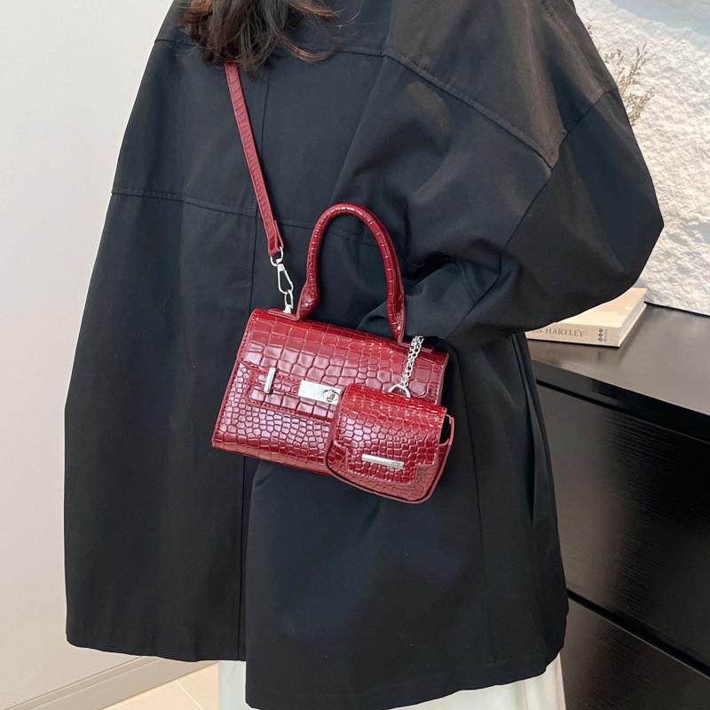 Pu Leather Stone Texture Crossbody Bag With Small Bag For Daily Fashion Womens Accessories