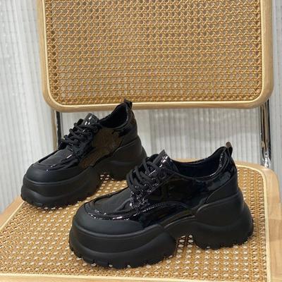 Platform Muffin Shoes Height-Increasing Small Leather Shoes Women'S British Style Patent Leather Loafers Single Shoes