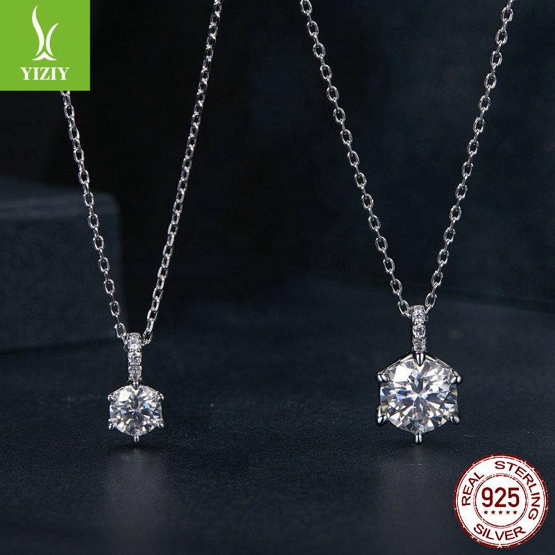 Simple Classic Six-Claw One-Carat Mozzarella Diamond Necklace For Women, Elegant And Shining S925 Silver Collarbone Chain