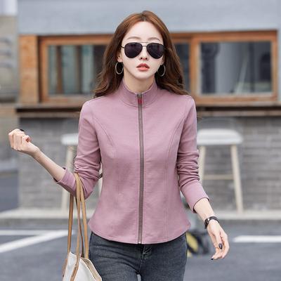 Dames Lente Opstaande Kraag Casual Nieuw Sportvest Lange Mouw Rits Top