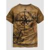 Summer Compass Print T-Shirt - Mens Stretchy Crew Neck Casual Tee with Slight Stretch Short Sleeves Weekend Casual Occasions