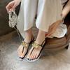 Fashion Elegant Metal Flower Decoration Flat Sandals Women Sexy Clip Toe Ankle Buckle Designer Flip Flops Comfort Soft Sole Beach Shoes