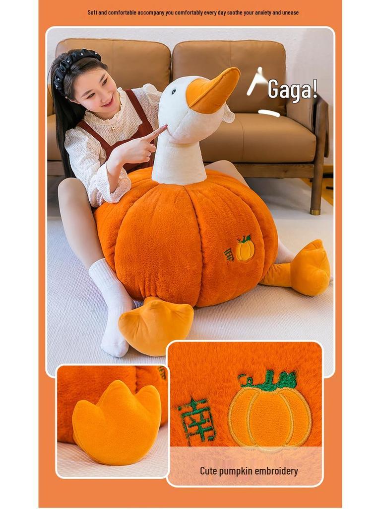 Large Pumpkin Goose Plush Pillow - Cute and Funny White Goose Duck Toy