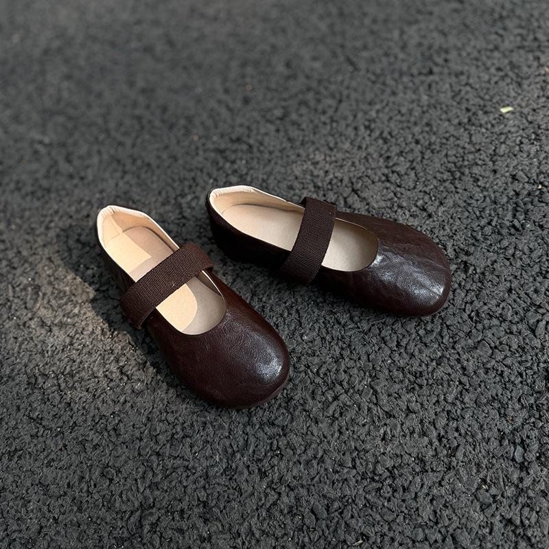 Johnature Sapatos Mary Jane Femininos de Couro Genuíno com Elástico Casual de Couro de Vaca Macio Flats Confortáveis com Solado Macio