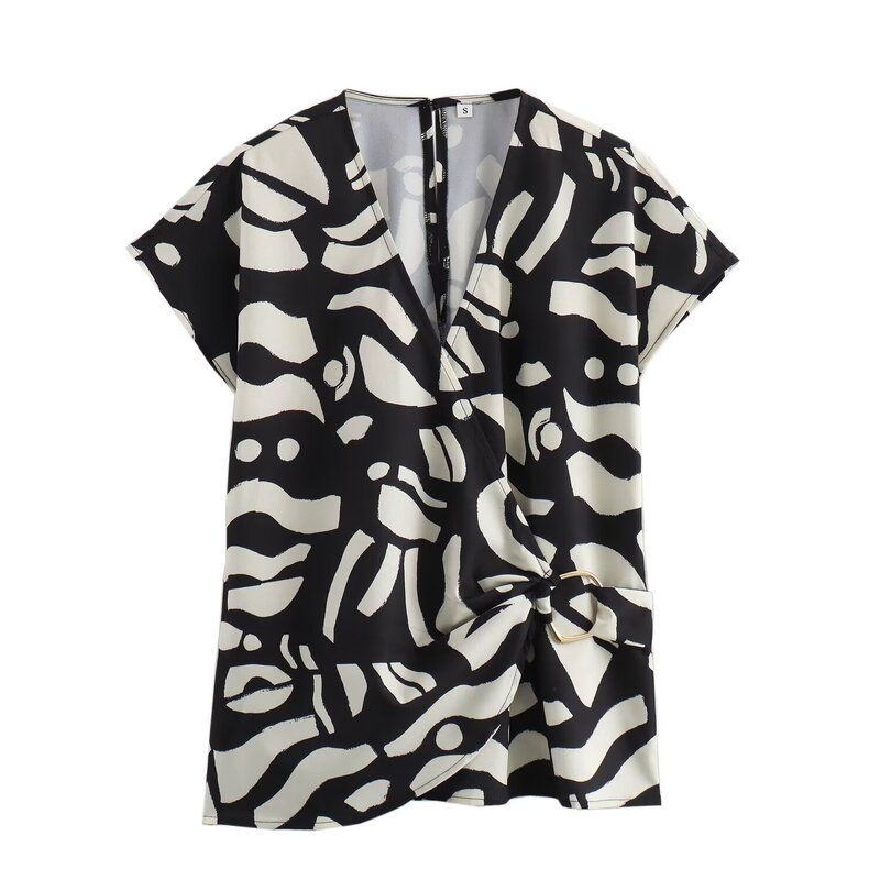 Fashion Style 2024 Summer New Arrival Women's Clothing Buckle Decoration Print Tops Easiest for Match High Waist Straight Pants 3317769