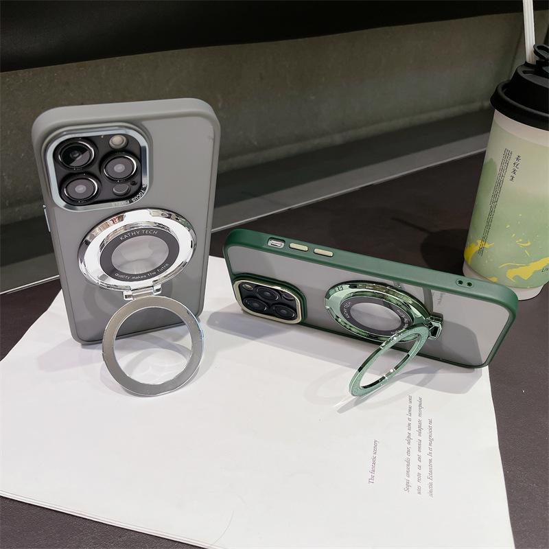 Metal Lens Is Suitable for Apple 16 Mobile Phone Case, Transparent IPhone15 Glitter Magnetic Suction Bracket 14promax Hard Case.