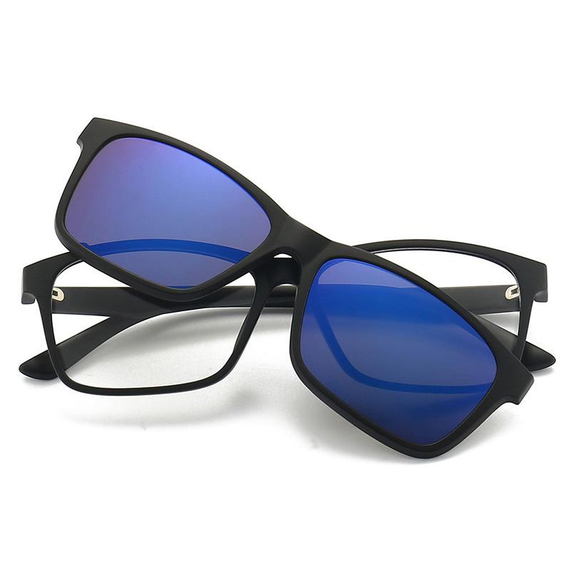 6 In 1 Polarized Clip Optical Magnetic Sunglasses Clip On Magnet Prescription Myopia PC Glasses -0.5 TO -6.0 Square Frame