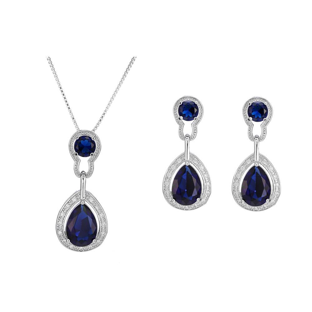 

Elegant Blue Sapphire Harp Drop Earrings with Diamond Accents Crystal Dangle Jewelry for Women