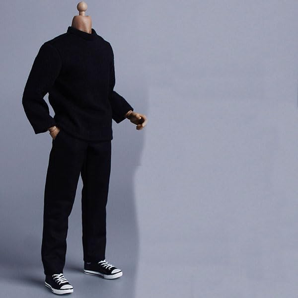 1/12 Movie Anime Game Clothes Clothes for Action Figures Hoodie Clothes + Pants (Body, Head, Shoes, Etc. Not Included) Black