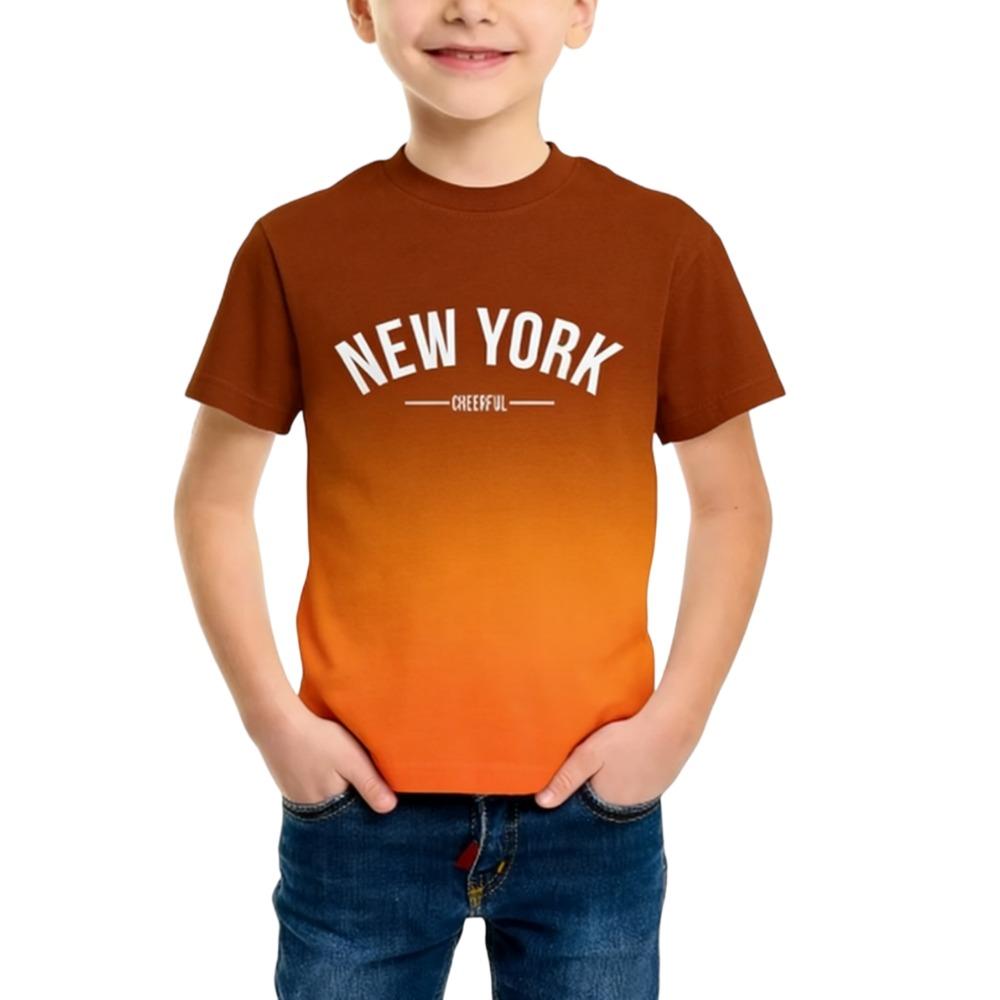Kids' Trendy American Letter Short-sleeve T-shirt Boys' Summer Gradient Casual Top for Older Children Stylish Versatile Style