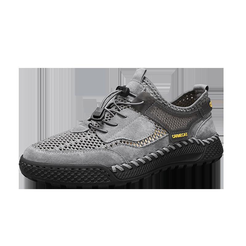 Large size hand-sewn versatile breathable comfortable leather men's shoes hollow fashion trendy shoes lightweight running shoes