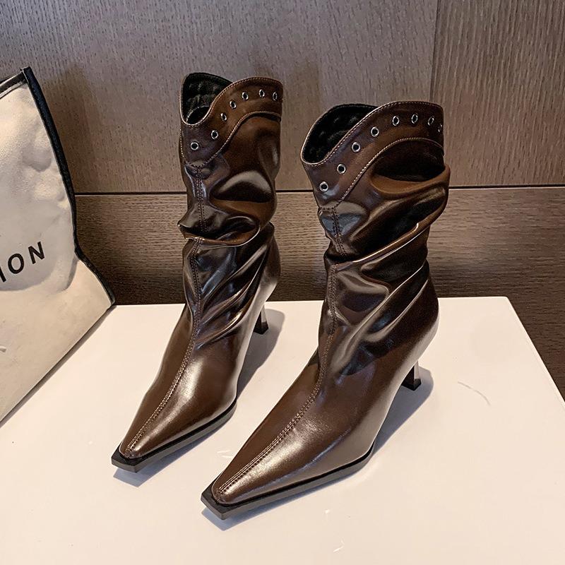 Fashion Designer Stiletto Western Cowboy Women's Ankle Boots Autumn Winter Soft Soled Lady Chelsea Boots Fashion Thin Heel Shoes Female