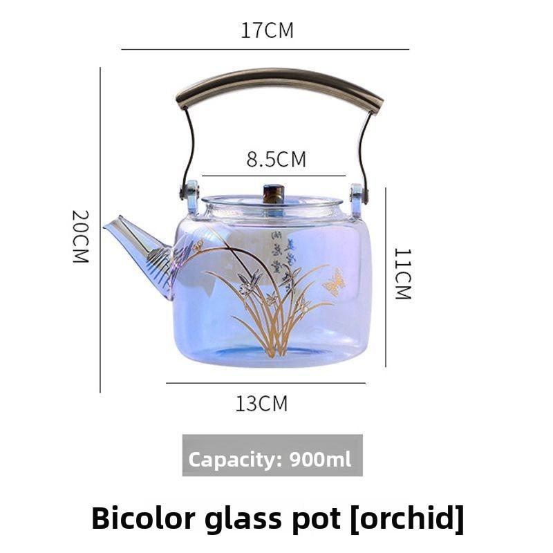 High Borosilicate Glass Colorful Handle Kettle Health - Preserving Hot Water Kettle Household Flower and Herb Teapot